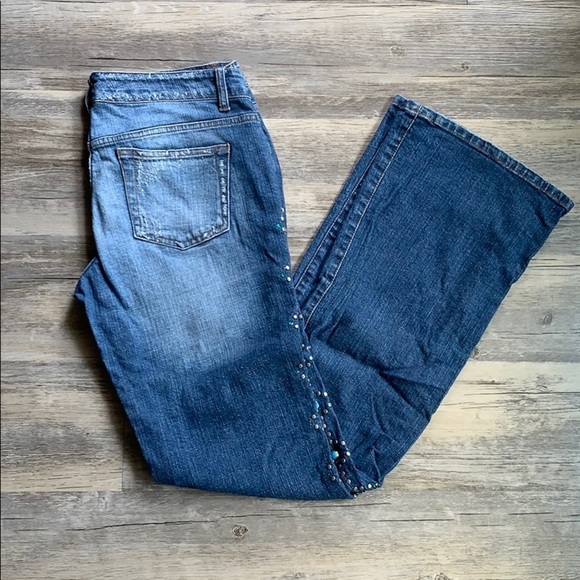 Celebrity Pink Denim - Women's Celebrity Pink Distressed And Studded With Stones Flare Bottom Jeans 28